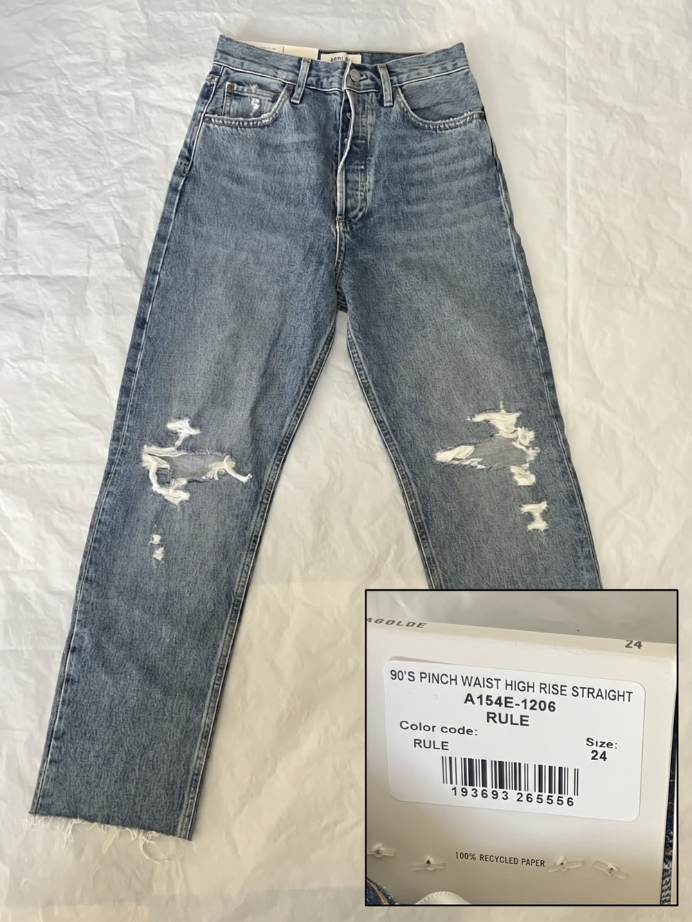 AGOLDE 90's Pinch Waist High Rise Straight Jeans Rule Distressed 24 NWT